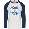 Torn Salvador Flag Salvadoran Day Football Mens L/S Baseball T-Shirt White/Navy Blue