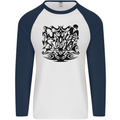 Tribal Triathlon Swimming Running Cycling Mens L/S Baseball T-Shirt White/Navy Blue