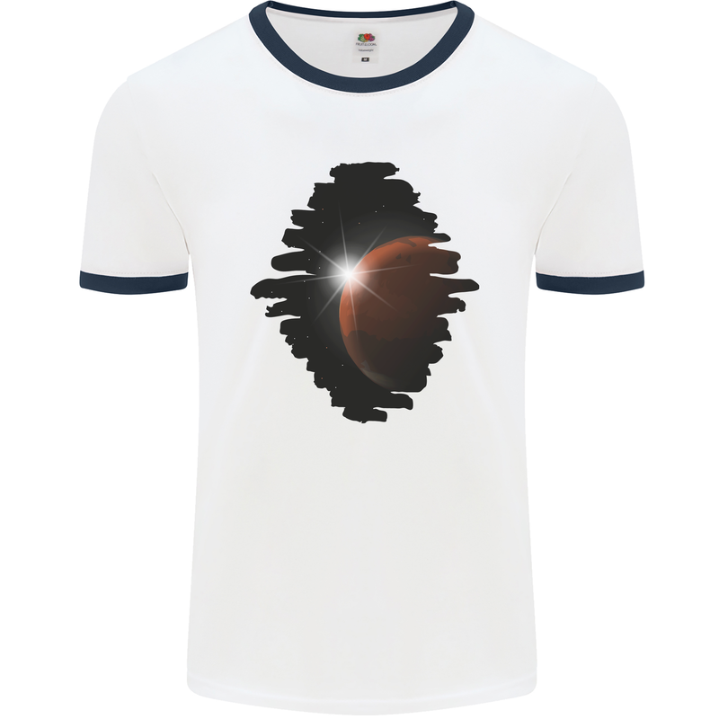 Space Planet Sun Flare Universe Mens Ringer T-Shirt White/Navy Blue