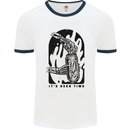 It's Beer Time Skeleton Hand Skull Mens Ringer T-Shirt White/Navy Blue