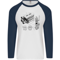 Car Engine Blueprints Petrolhead Mens L/S Baseball T-Shirt White/Navy Blue