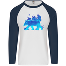 A Blue Flame Grizzly Bear Mens L/S Baseball T-Shirt White/Navy Blue