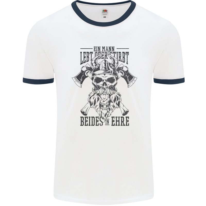 German Viking Mens Ringer T-Shirt White/Navy Blue