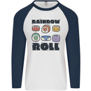 Kawaii Sushi Rainbow Roll Fish Mens L/S Baseball T-Shirt White/Navy Blue