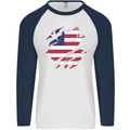 Torn Liberia Flag Liberian Day Football Mens L/S Baseball T-Shirt White/Navy Blue