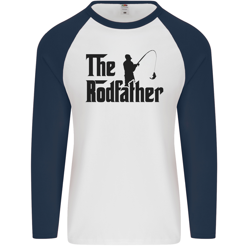 The Rodfather Funny Fishing Rod Father Mens L/S Baseball T-Shirt White/Navy Blue