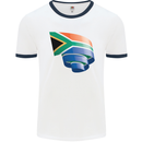 Curled South African Flag Africa Day Football Mens Ringer T-Shirt White/Navy Blue