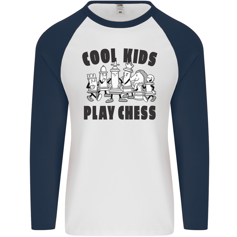 Cool Kids Play Chess Funny Game Player Mens L/S Baseball T-Shirt White/Navy Blue