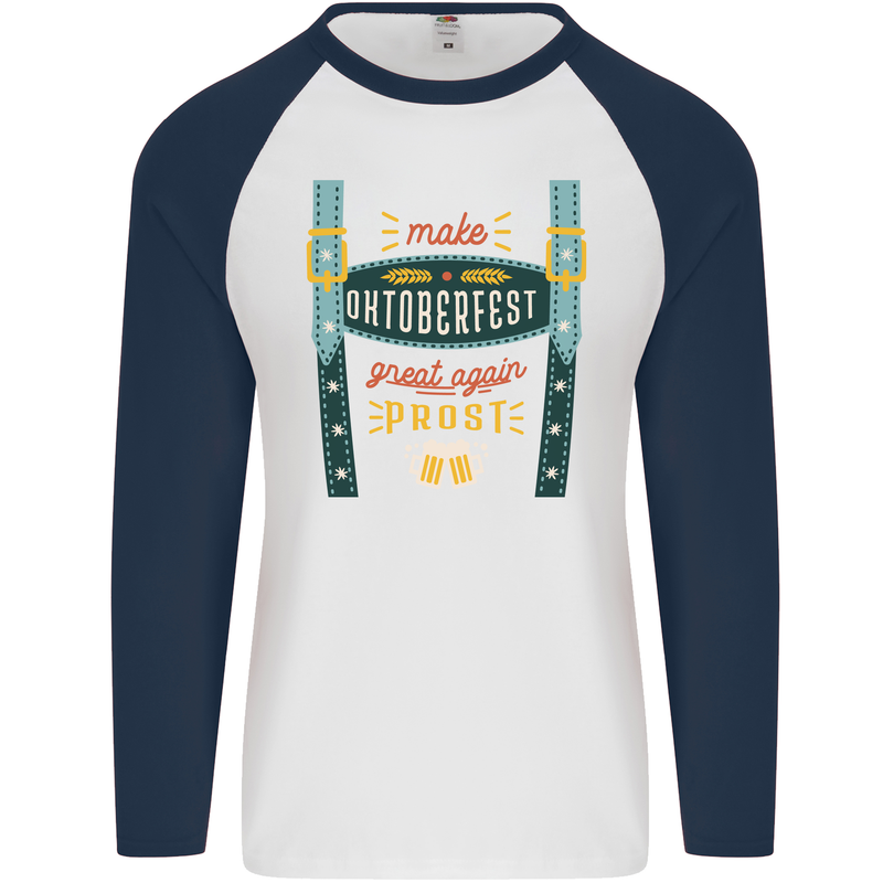 Make Oktoberfest Great Again Funny Beer Mens L/S Baseball T-Shirt White/Navy Blue