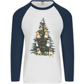 Funny Dog Christmas Tree Mens L/S Baseball T-Shirt White/Navy Blue