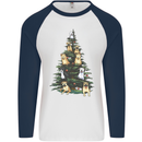 Funny Dog Christmas Tree Mens L/S Baseball T-Shirt White/Navy Blue