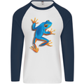 A Cool Frog Climbing Up Mens L/S Baseball T-Shirt White/Navy Blue