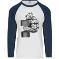 Bulldog Gym Training Top Weightlifting Mens L/S Baseball T-Shirt White/Navy Blue