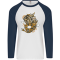 Steampunk Dragon Mens L/S Baseball T-Shirt White/Navy Blue