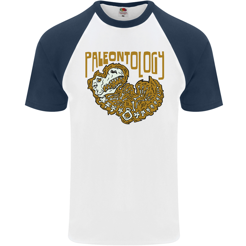 Dinosaur Fossil Paleontology Skeleton Mens S/S Baseball T-Shirt White/Navy Blue