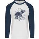Sacral Style Elephant Meditation Tattoo Art Mens L/S Baseball T-Shirt White/Navy Blue