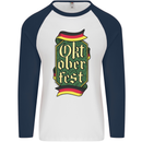 Germany Octoberfest German Beer Alcohol Mens L/S Baseball T-Shirt White/Navy Blue