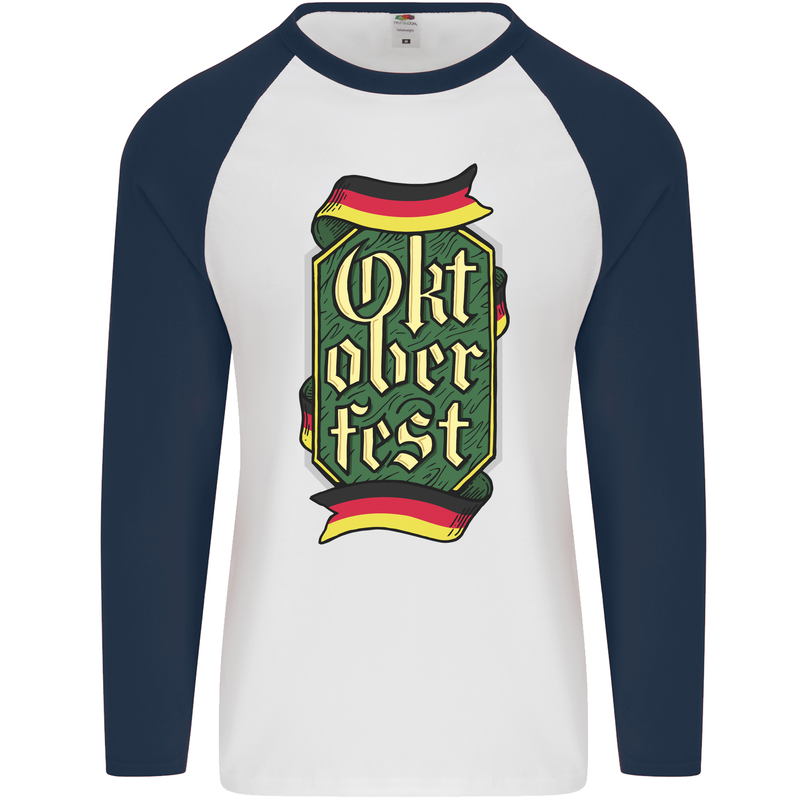 Germany Octoberfest German Beer Alcohol Mens L/S Baseball T-Shirt White/Navy Blue