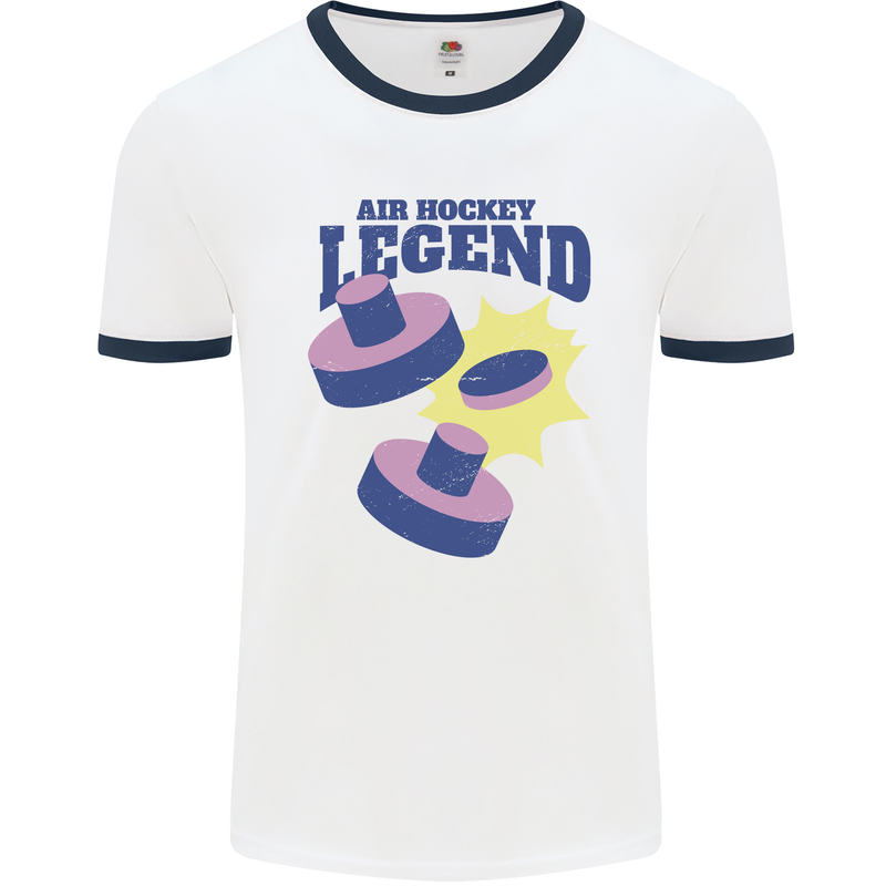 Air Hockey Legend Funny Mens Ringer T-Shirt White/Navy Blue