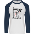 Knights Templar St Georges Day Beauseant Mens L/S Baseball T-Shirt White/Navy Blue