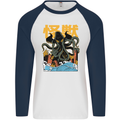 Cthulhu Japanese Anime Kraken Mens L/S Baseball T-Shirt White/Navy Blue