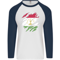 Torn Tajikistan Flag Tajik Day Football Mens L/S Baseball T-Shirt White/Navy Blue