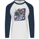 Sushi Dragon Mens L/S Baseball T-Shirt White/Navy Blue