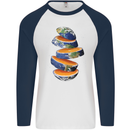 Our Orange Planet Earth Mens L/S Baseball T-Shirt White/Navy Blue
