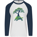 Abstract Tortoise Tree Mens L/S Baseball T-Shirt White/Navy Blue
