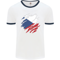 Torn Czechia Flag Czech Republic Day Football Mens Ringer T-Shirt White/Navy Blue