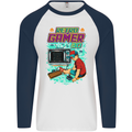 Retro Gamer Arcade Games Gaming Mens L/S Baseball T-Shirt White/Navy Blue