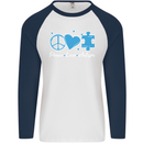 Peace Autism Austistic Mens L/S Baseball T-Shirt White/Navy Blue
