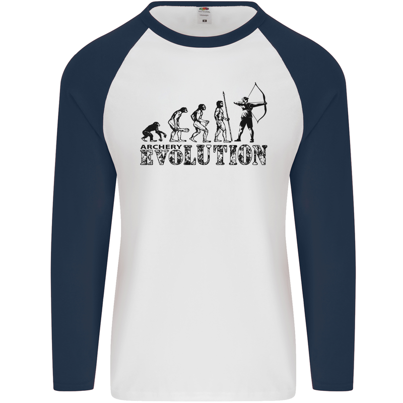 Evolution of an Archer Funny Archery Archer Mens L/S Baseball T-Shirt White/Navy Blue