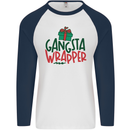 Gangsta Wrapper Funny Christmas Present Mens L/S Baseball T-Shirt White/Navy Blue