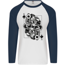 Sniper Card Military Army Special Forces Mens L/S Baseball T-Shirt White/Navy Blue