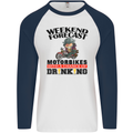 Biker Weekend Forecast Motorbikes Mens L/S Baseball T-Shirt White/Navy Blue