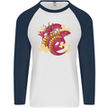 A Chinese Dragon Mens L/S Baseball T-Shirt White/Navy Blue