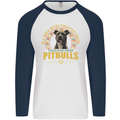 A Pitbull Dog Mens L/S Baseball T-Shirt White/Navy Blue