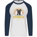 A Pitbull Dog Mens L/S Baseball T-Shirt White/Navy Blue