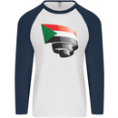Curled Sudan Flag Sudanese Day Football Mens L/S Baseball T-Shirt White/Navy Blue
