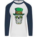 St Patricks Day of the Dead Sugar Skull Mens L/S Baseball T-Shirt White/Navy Blue