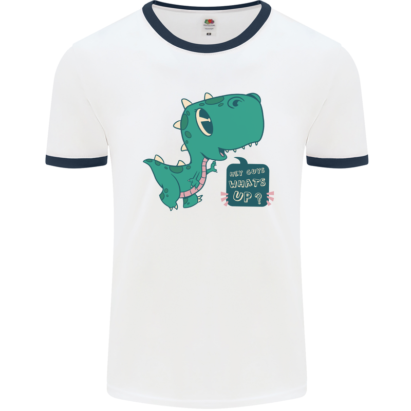 T-Rex Whats Up Mens Ringer T-Shirt White/Navy Blue