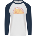 Cat and Pizza Funny Antisocial Mens L/S Baseball T-Shirt White/Navy Blue