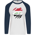 Torn Iraq Flag Iraqi Day Football Mens L/S Baseball T-Shirt White/Navy Blue