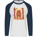 A Highland Cow Mens L/S Baseball T-Shirt White/Navy Blue