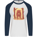 A Highland Cow Mens L/S Baseball T-Shirt White/Navy Blue