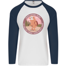 Sloth Hiking Team Funny Trekking Walking Mens L/S Baseball T-Shirt White/Navy Blue