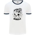 Stay Single Anti Valentines Singles Day Skull Mens Ringer T-Shirt White/Navy Blue