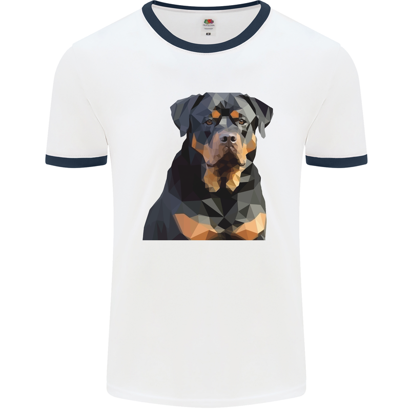 Polygon Rottweiler Dog Mens Ringer T-Shirt White/Navy Blue