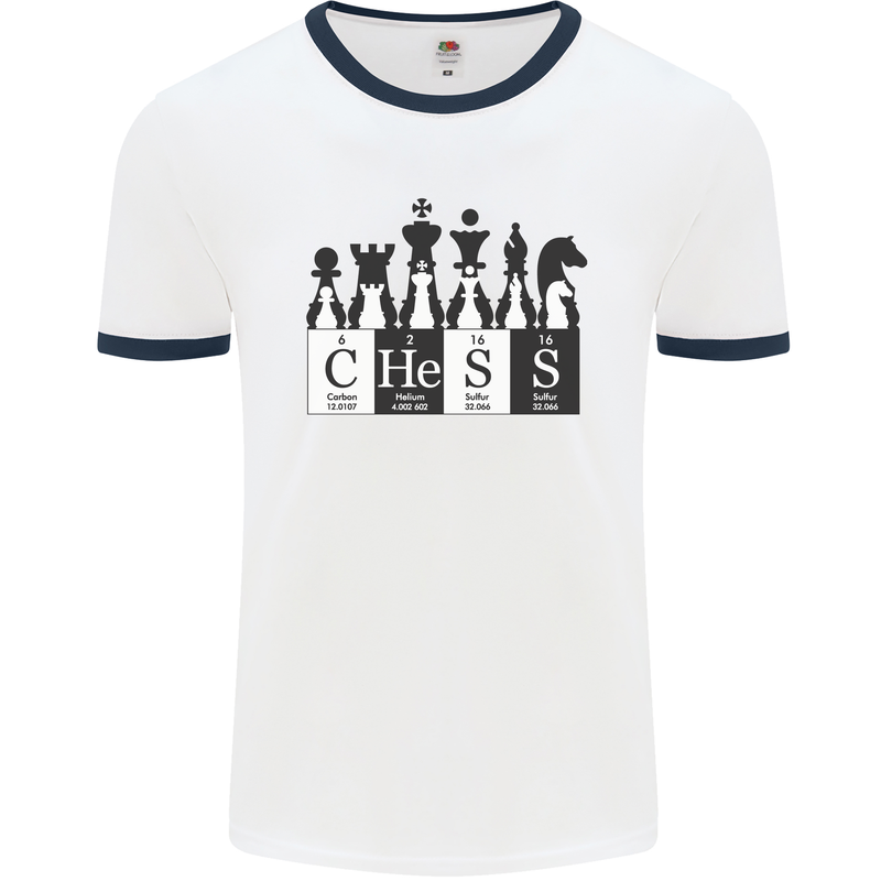 Chess Elements Periodic Table Mens Ringer T-Shirt White/Navy Blue